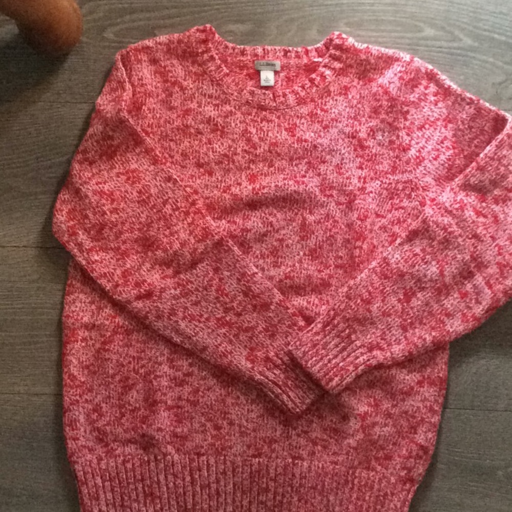 LL Bean bright red marled cotton ragg sweater.